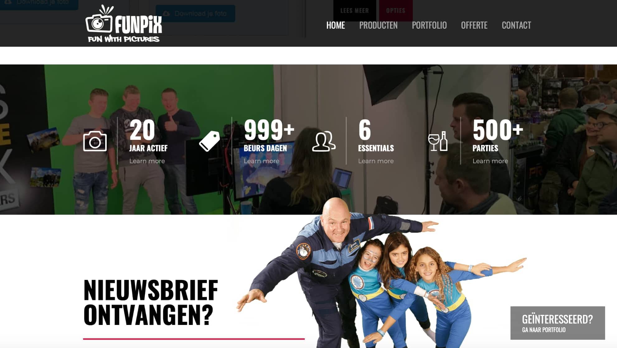 Pagina van website Funpix