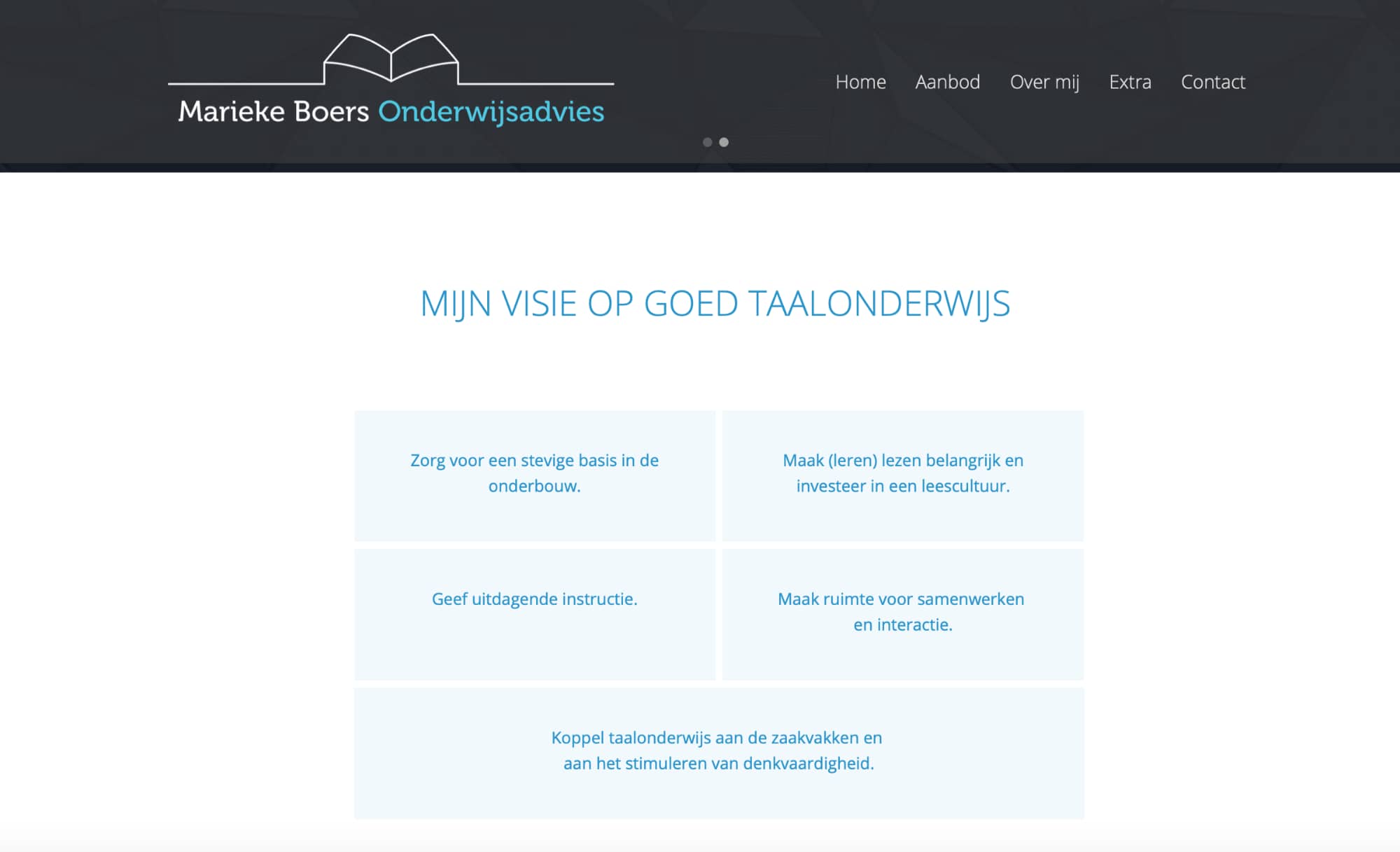 Website pagina van ZZP-er voor onderwijsadvies